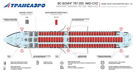 Боинг 767-200 Трансаэро - схема салона и лучшие места
